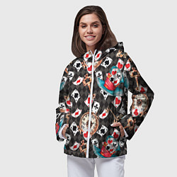 Ветровка с капюшоном женская Алиса в стране чудес - карты и время, цвет: 3D-белый — фото 2