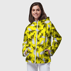 Ветровка с капюшоном женская Пчелы на желтом, цвет: 3D-белый — фото 2