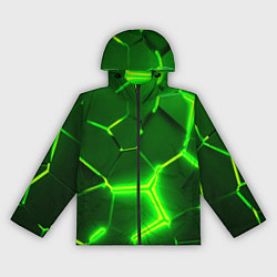Ветровка с капюшоном женская 3D ПЛИТЫ НЕОН NEON GREEN HEXAGON РАЗЛОМ, цвет: 3D-черный