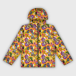 Ветровка с капюшоном женская Поп арт животные, еда, цвет: 3D-черный