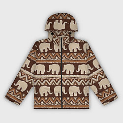 Ветровка с капюшоном женская Слоны паттерн, цвет: 3D-черный