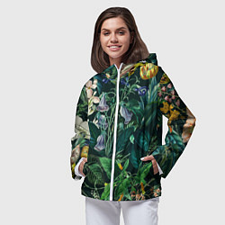 Ветровка с капюшоном женская Цветы Темный Сад, цвет: 3D-белый — фото 2