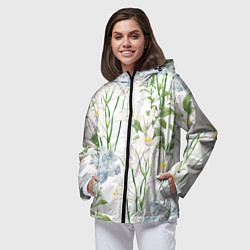 Ветровка с капюшоном женская Цветы Утонченные и Яркие, цвет: 3D-черный — фото 2