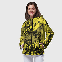 Ветровка с капюшоном женская Кресты и хаос На желтом Коллекция Get inspired! Fl, цвет: 3D-черный — фото 2