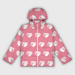 Ветровка с капюшоном женская Орнамент сердце кот, цвет: 3D-белый