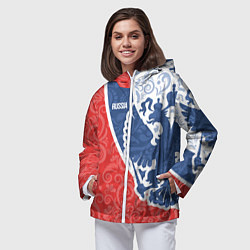 Ветровка с капюшоном женская ГЕРБ РОССИИ С УЗОРАМИ, цвет: 3D-белый — фото 2
