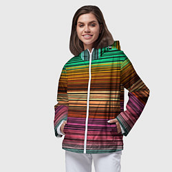 Ветровка с капюшоном женская Multicolored thin stripes Разноцветные полосы, цвет: 3D-белый — фото 2