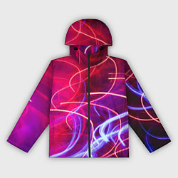 Ветровка с капюшоном женская Неоновые линии и фонари - Красный, цвет: 3D-черный
