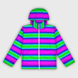 Ветровка с капюшоном женская Зеленый и фиолетовые яркие неоновые полосы striped, цвет: 3D-белый