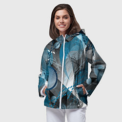 Ветровка с капюшоном женская Абстрактный серо-синий принт, цвет: 3D-белый — фото 2