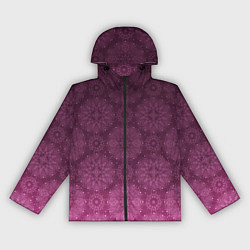 Ветровка с капюшоном женская Ажурный орнамент на бордовом градиентном фоне, цвет: 3D-черный