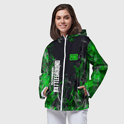 Ветровка с капюшоном женская Pubg - зелёное пламя, цвет: 3D-белый — фото 2