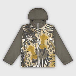 Ветровка с капюшоном женская Жирафы в тропиках, цвет: 3D-белый