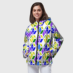 Ветровка с капюшоном женская Разноцветный неоновый геометрический узор, цвет: 3D-черный — фото 2