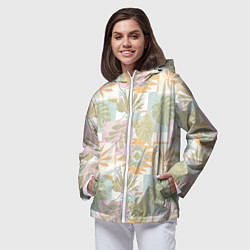 Ветровка с капюшоном женская Этнический, тропический лоскутный, цвет: 3D-белый — фото 2