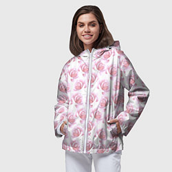 Ветровка с капюшоном женская Нежные розы - паттерн, цвет: 3D-белый — фото 2