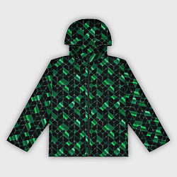 Женская ветровка Геометрический узор, зеленые фигуры на черном