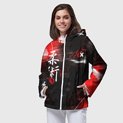 Ветровка с капюшоном женская Джиу-Джитсу : Глитч красный, цвет: 3D-белый — фото 2