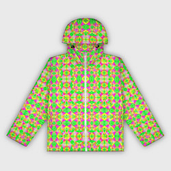 Ветровка с капюшоном женская Желтый, зеленый, малиновый калейдоскопический неон, цвет: 3D-белый