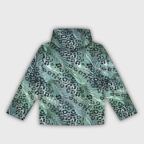 Женская ветровка Листья пальмы на леопардовом серо - зеленом фоне / 3D-Черный – фото 2