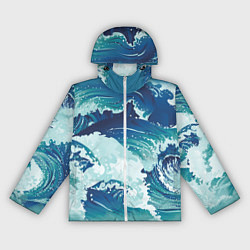 Ветровка с капюшоном женская Несущиеся морские волны, цвет: 3D-белый