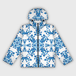 Ветровка с капюшоном женская Гжель узор цветы, цвет: 3D-черный
