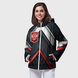 Ветровка с капюшоном женская Герб России на объемном фоне, цвет: 3D-белый — фото 2
