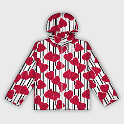 Ветровка с капюшоном женская Вырезанные мраморный сердца на черно белом полосат, цвет: 3D-белый