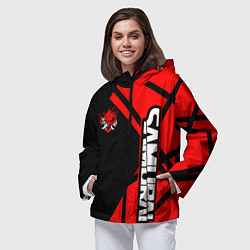 Ветровка с капюшоном женская Cyberpunk 2077 - Надпись Samurai, цвет: 3D-черный — фото 2