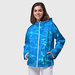 Ветровка с капюшоном женская Абстрактные волны бассейна - текстура, цвет: 3D-белый — фото 2
