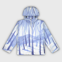 Ветровка с капюшоном женская Зимний лес акварель, цвет: 3D-белый