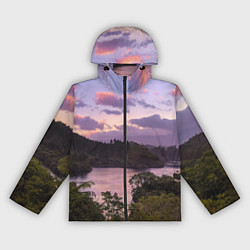 Ветровка с капюшоном женская Пейзаж вечерней реки и леса, цвет: 3D-черный