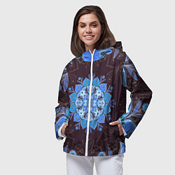 Ветровка с капюшоном женская Мандала-цветок Голубая снежинка, цвет: 3D-белый — фото 2