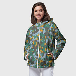 Ветровка с капюшоном женская Цифровой камуфляж - зелено-голубой, цвет: 3D-белый — фото 2