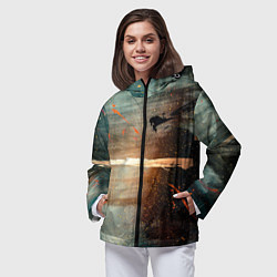 Ветровка с капюшоном женская Светло-синий абстрактный фон и брызки красок, цвет: 3D-черный — фото 2