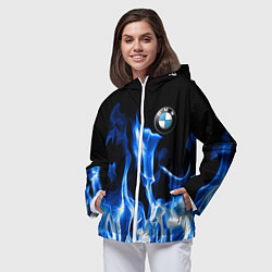 Ветровка с капюшоном женская BMW fire, цвет: 3D-белый — фото 2