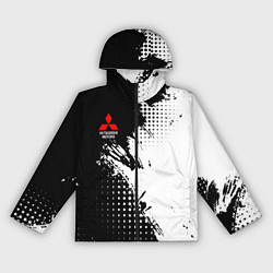 Ветровка с капюшоном женская Mitsubishi - черно-белая абстракция, цвет: 3D-черный