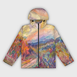 Ветровка с капюшоном женская Осенний пейзаж акварель, цвет: 3D-черный