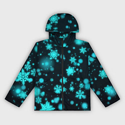 Ветровка с капюшоном женская Неоновые снежинки на черном фоне, цвет: 3D-черный