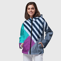 Ветровка с капюшоном женская Разнообразные абстрактные паттерны, цвет: 3D-черный — фото 2