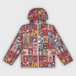 Ветровка с капюшоном женская Новогодний паттерн Том и Джерри, цвет: 3D-белый