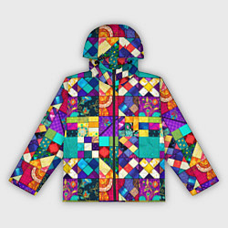Ветровка с капюшоном женская Пэчворк - лоскутные узоры, цвет: 3D-черный