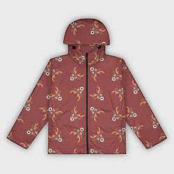 Ветровка с капюшоном женская Эстетика: праздничные олени на бордовом фоне, цвет: 3D-черный