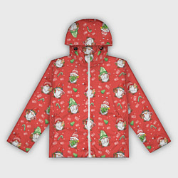 Ветровка с капюшоном женская Новогодние гномы-паттерн, цвет: 3D-белый