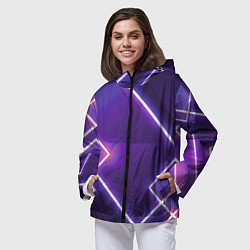Ветровка с капюшоном женская Неоновые прямоугольники, цвет: 3D-черный — фото 2