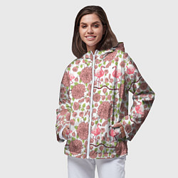 Ветровка с капюшоном женская Фламинго и лотосы, цвет: 3D-белый — фото 2