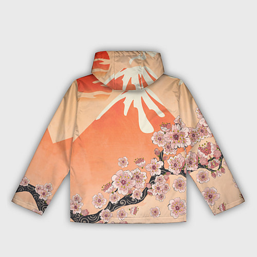 Женская ветровка Ветка цветущей сакуры и вулкан / 3D-Черный – фото 2