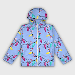 Ветровка с капюшоном женская Новогодняя гирлянда голубая, цвет: 3D-белый