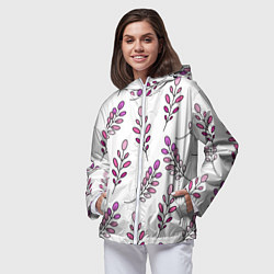 Ветровка с капюшоном женская Дудл листья на белом - паттерн, цвет: 3D-белый — фото 2