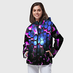 Ветровка с капюшоном женская Неоновые стильные соты, цвет: 3D-черный — фото 2